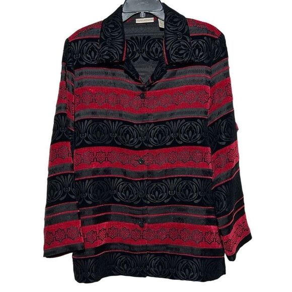 Vintage Draper's & Damon's Blazer Jacket Large Red Black Jacquard Button Front - Picture 2 of 12